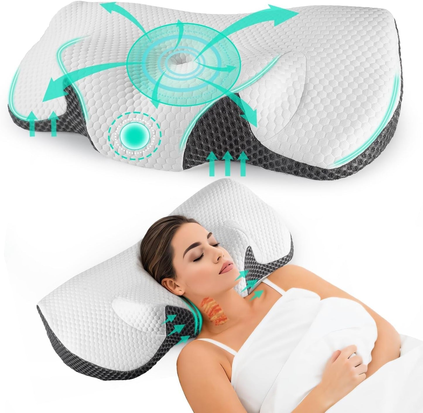 IDEA Nackenschmerzkissen, orthopädisches Kissen aus Memory-Schaum, ergonomisches Nackenkissen für optimale Unterstützung, Anti-Schnarch-Kissen für Seiten-, Rücken- und Bauchschlaf, zervikale orthopädische Kissen, Naty Shop