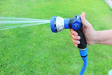 590078 – Spiralschlauchset, blau, 15 Meter (Durchmesser 9 mm) + Multifunktionspistole mit 8 Düsen + Automatik-Innengewinde mit ¾-½-Adapter + 2 Schnellkupplungen + Aufhängebügel