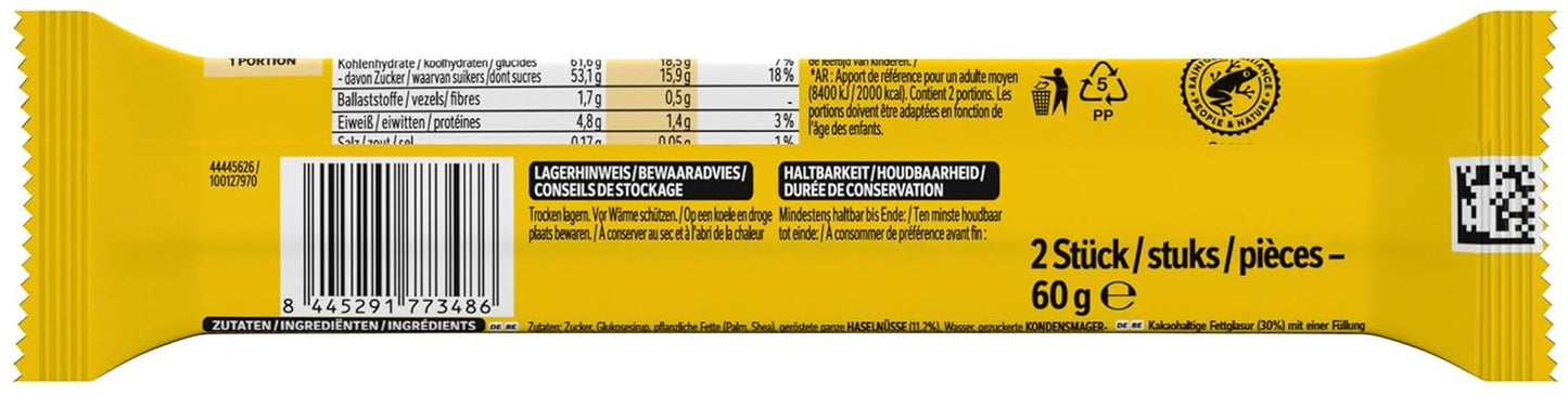 NESTLÉ Schokoriegel 2Pack, der Klassiker mit ganzen Haselnüssen und Karamell umhüllt von Vollmilchschokolade, 24er Pack (24 x 2 x 30g)