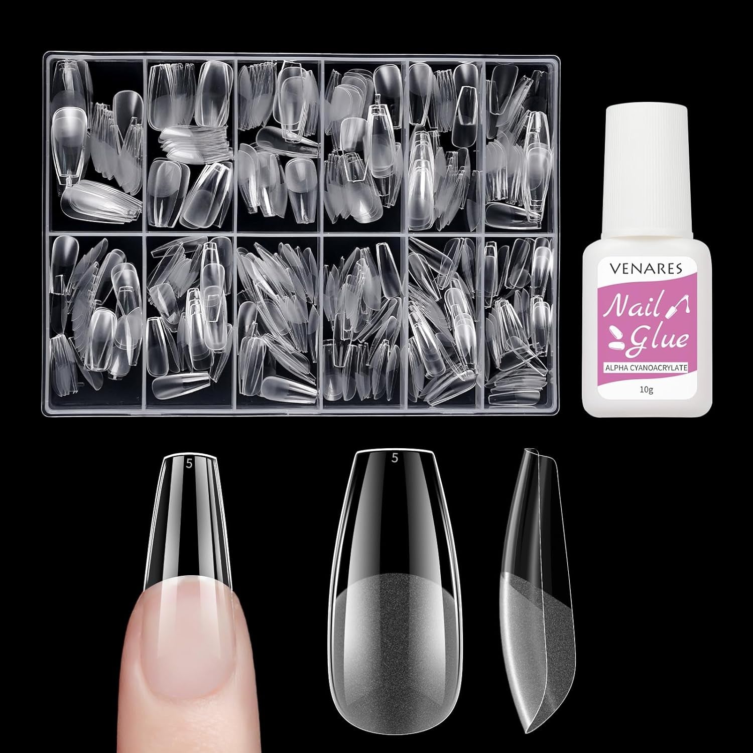 Kurze künstliche Nägel, Ballerina, 500 Stück, zum Aufkleben, 12 Größen, künstliche Nägel, kurze, weiche Gel-Nagelspitzen mit vollständiger Abdeckung für Gelnägel, kurz S