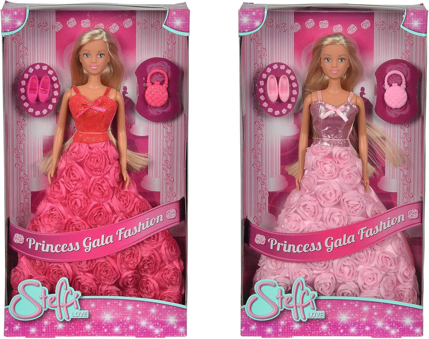 Simba 105739003 - Steffi Love Princess Gala Fashion, 2-fach sortiert, es wird nur EIN Artikel geliefert, Spielpuppe als Prinzessin im traumhaften Rosenkleid mit Handtasche, 29cm, ab 3 Jahre