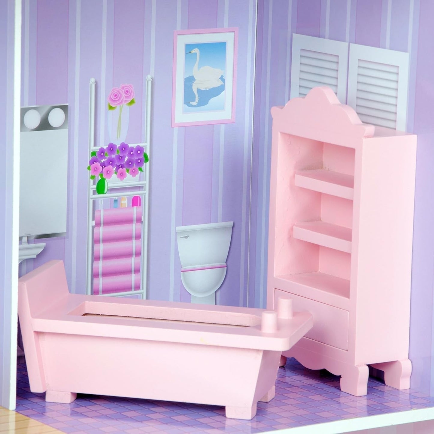 Olivia's Small World Riesenpuppenhaus, großes Puppenhaus aus Holz mit Möbeln und Zubehör, 3-stöckiges Puppenhaus für Kinder, Puppenhaus für 12-Zoll-Puppen, ab 3 Jahren Naty Shop Puppenhäuser
