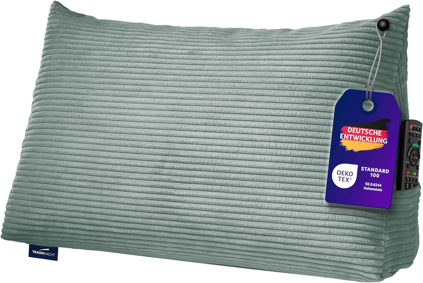 Traumnacht Cozy Rückenkissen, Lesekissen, 70 x 40 cm beige, abnehmbarer und waschbarer Bezug aus 100 % Polyester, praktische Seitentasche, Öko-Tex zertifiziert, nach deutschen Qualitätsstandards produziert
