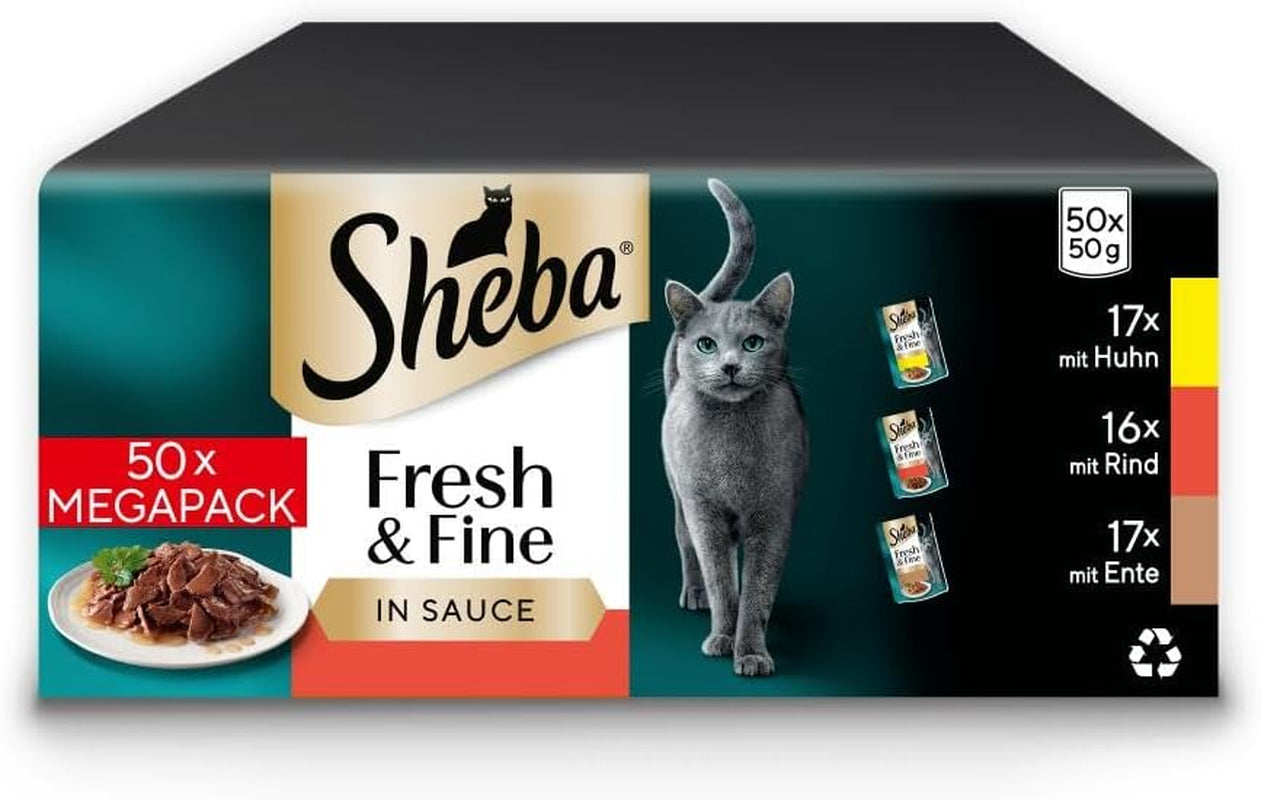 Sheba CATCARE Pouch Wet Fresh & FINE (Fleisch) Stücke in Soße für Erwachsene, 50 g, Multipack Standard
