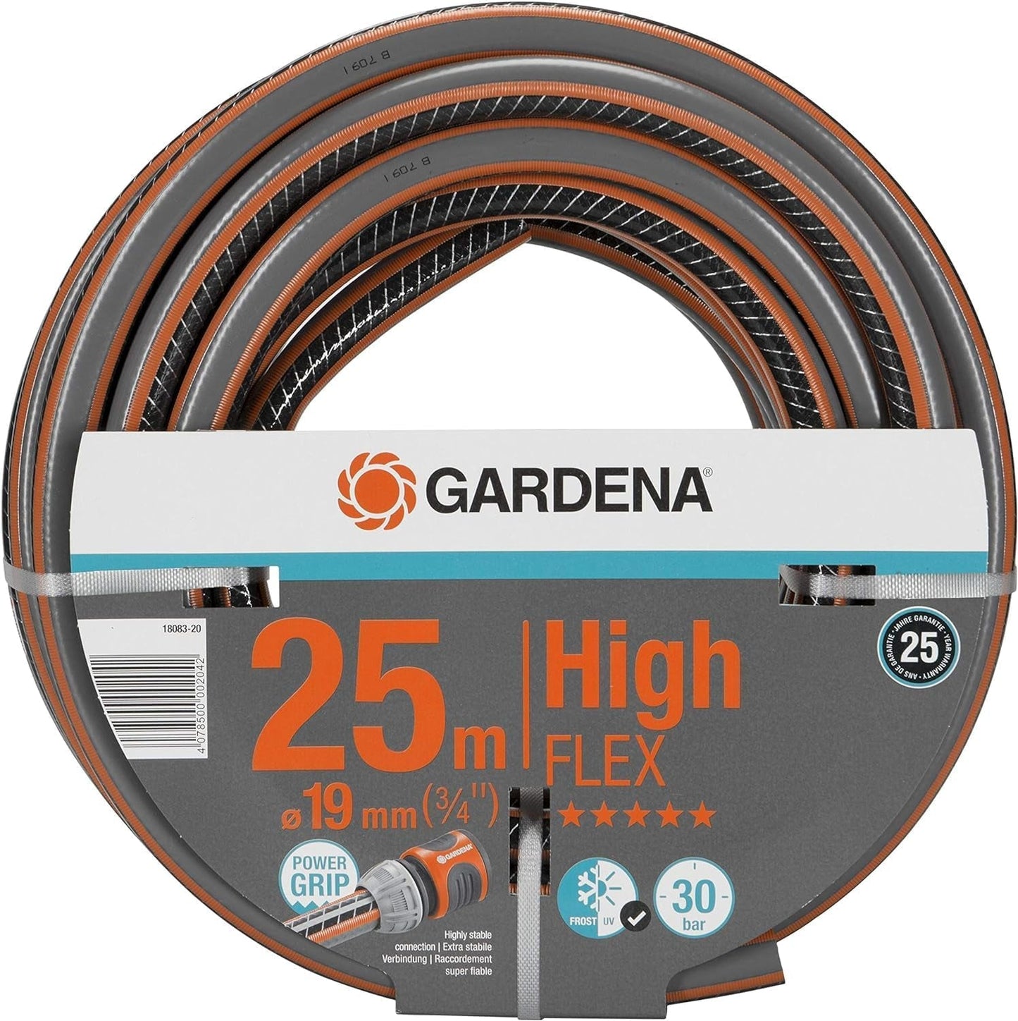 Gardena Gartenschlauch Polyvinylchlorid (PVC), Comfort HighFLEX 19 mm (3/4 Zoll), 50 m: Gartenschlauch mit Power-Grip-Profil, 30 bar Berstdruck, sehr flexibel, formstabil, UV-beständig, verpackt (18085-20)