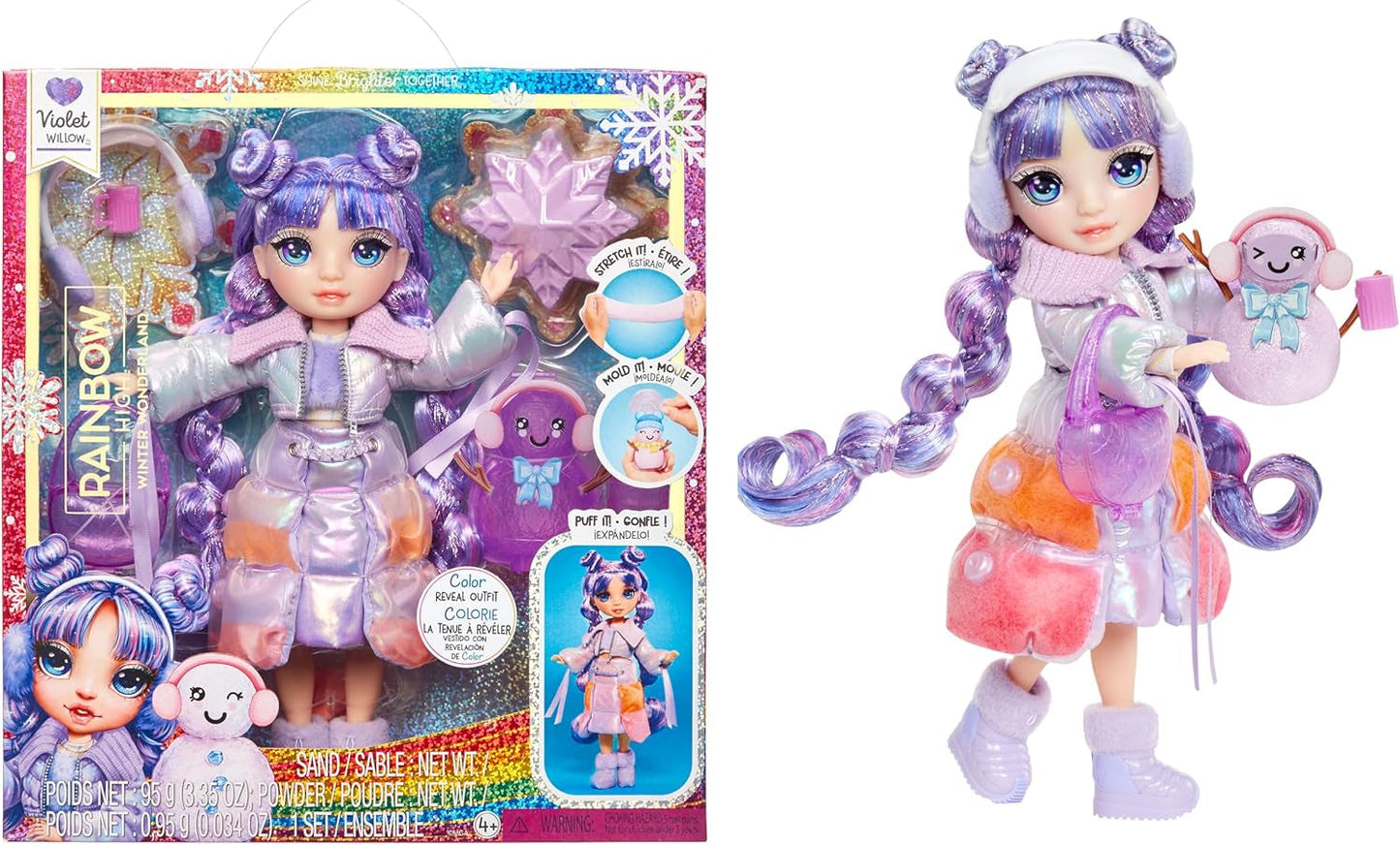 Rainbow High Winter Wonderland – Skyler (blau) – 28 cm große versteckte magische wasserspeichernde Schnee-Modepuppe mit Schneemann-Set, geeignet für Kinder im Alter von 4–12 Jahren und Sammlerpuppen, Naty Shop Violett (lila)