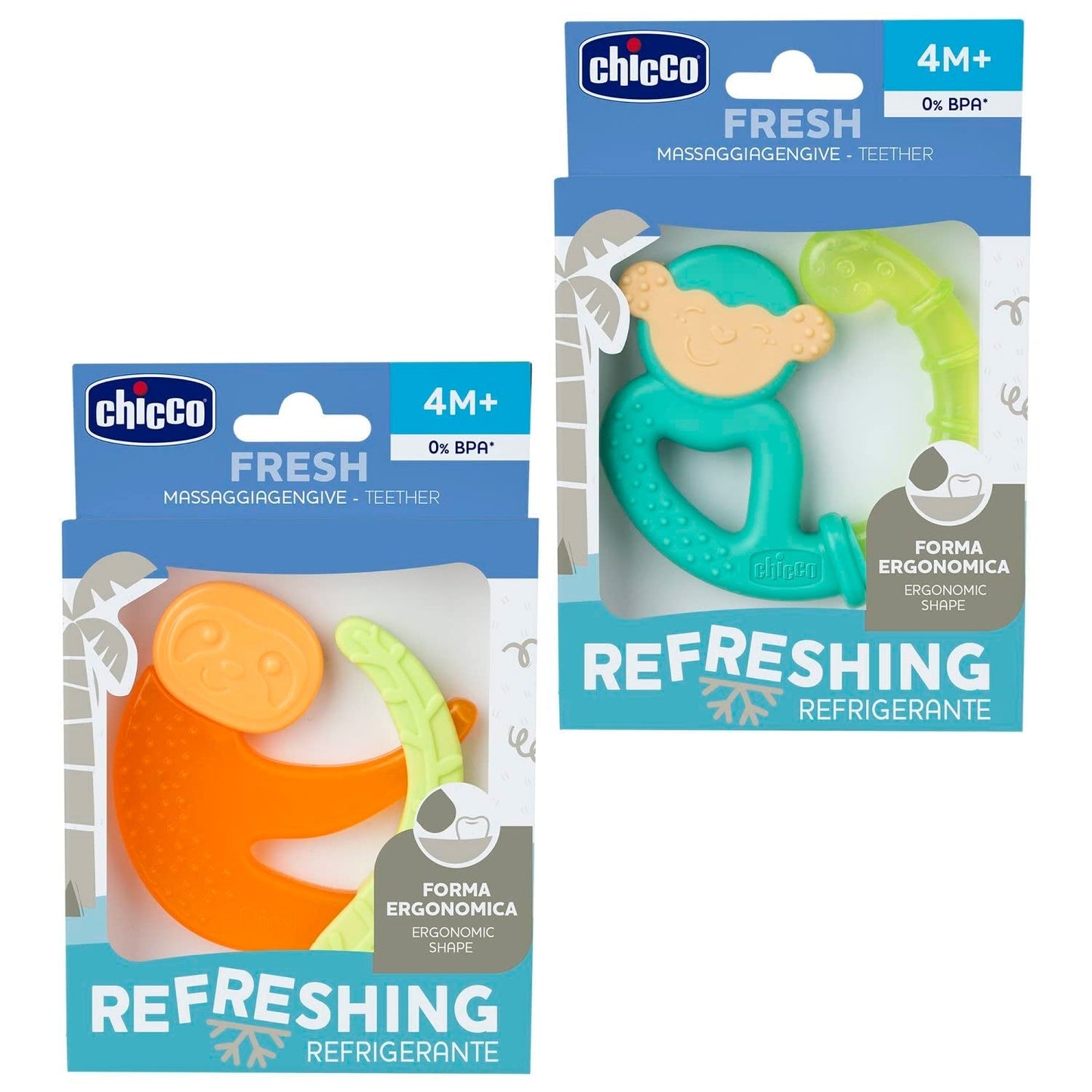 Chicco Fresh&Relax Affen- oder Faultier-Beißring, 4M+, gefüllt mit sterilem Wasser