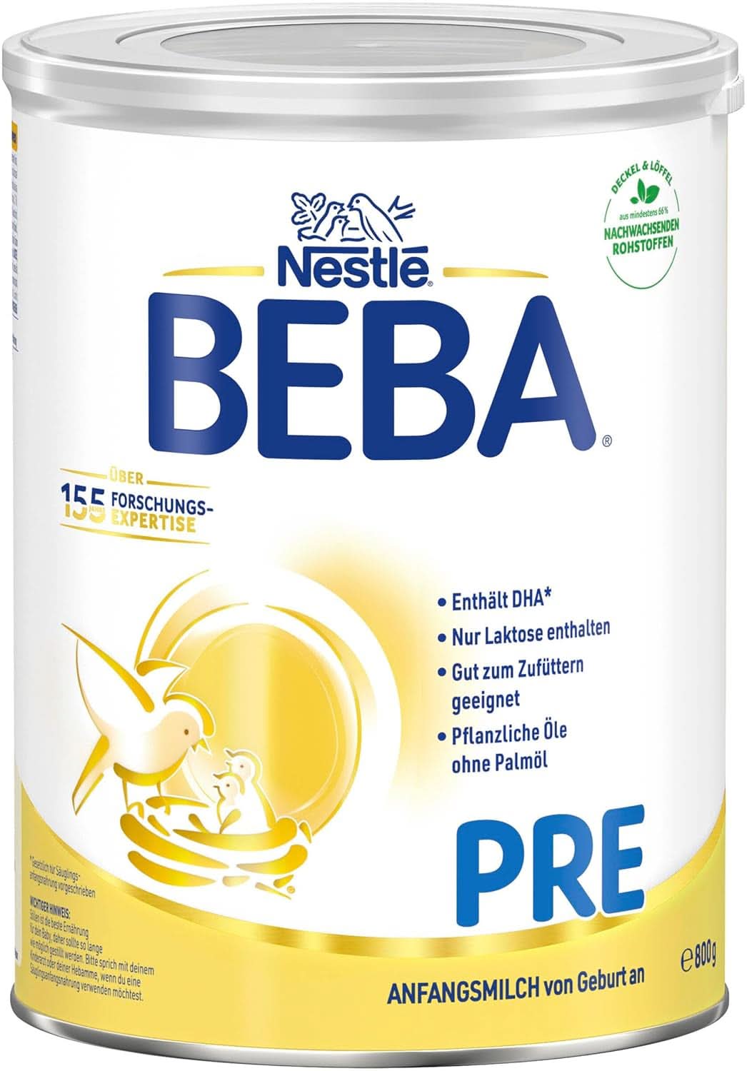 BEBA PRE Anfangsmilch von Geburt an, Babynahrung mit DHA, nur Laktose, ohne Palmöl, Packung 3 (3 x 800 g) Naty Shop