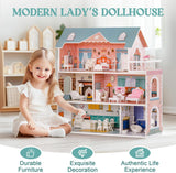 ROBUD Puppenhaus aus Holz mit Möbeln und Zubehör, Mädchenhäuser, Spielhaus, Kinderspielzeug