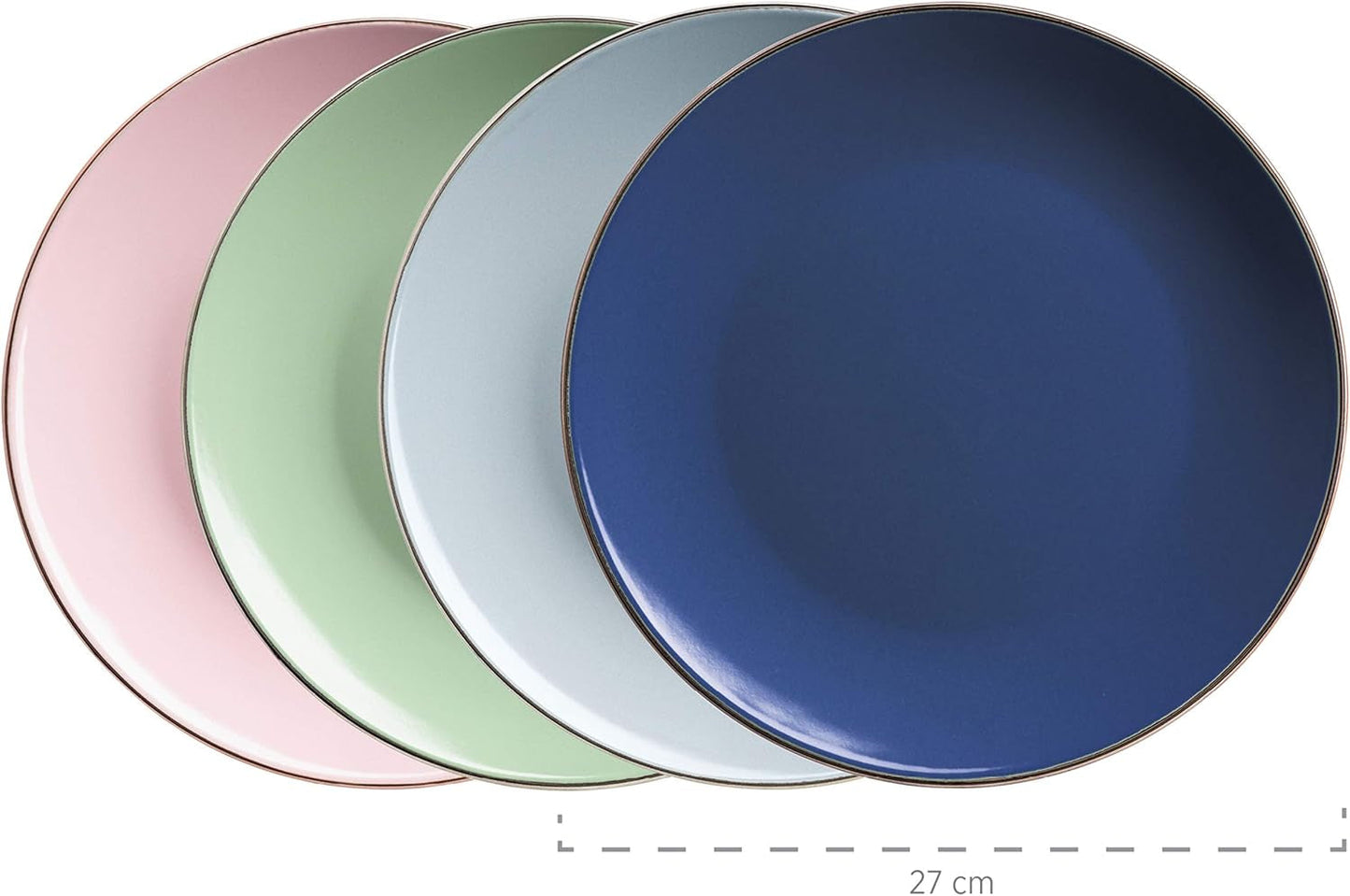 MÄSER 931870 Metallgestell, Modernes Geschirrset für 4 Personen mit messingfarbenem Gestell, 16-teiliges Kombinationsset mit Coupé-Formen ohne Gestell, Mehrfarbig, Steingut, Pastel'n'Blue