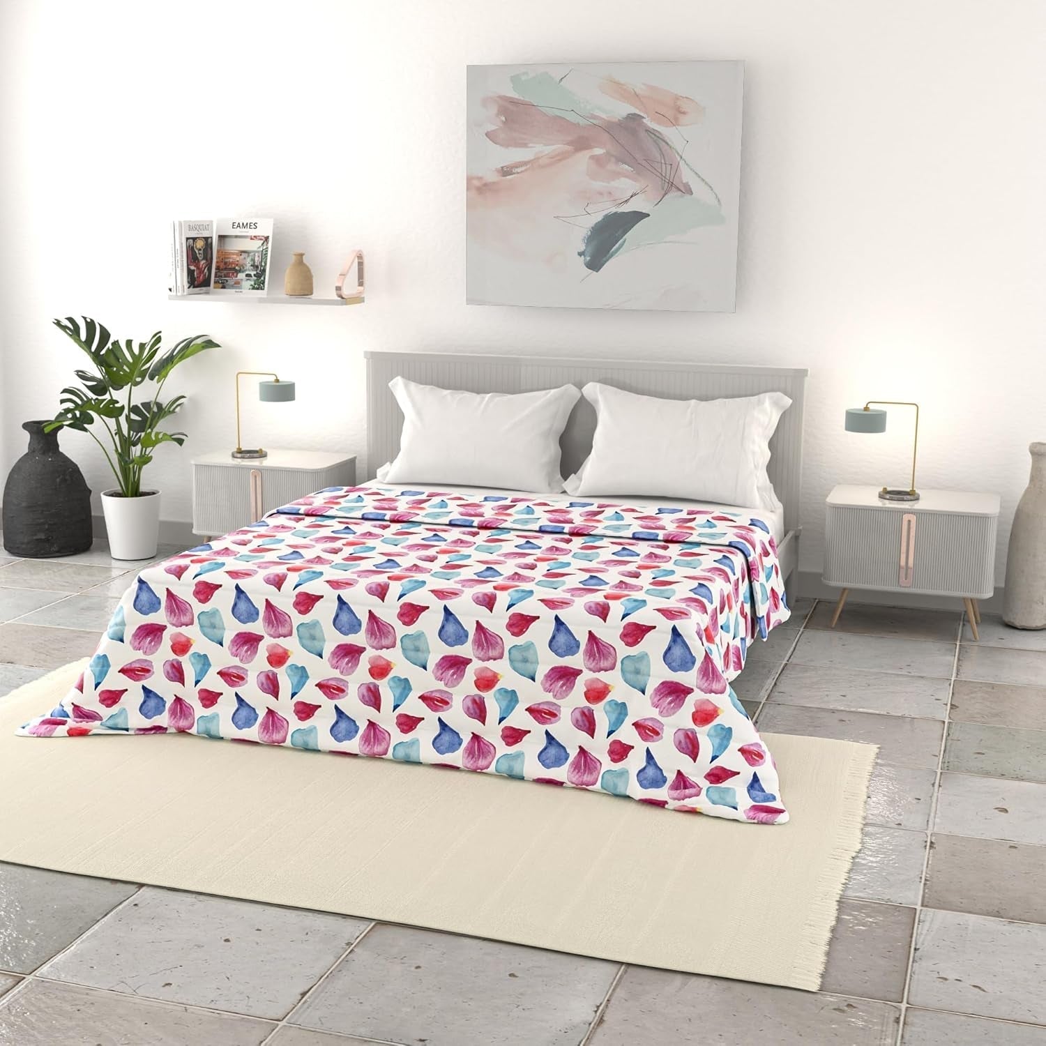 Italienische Bettwäsche Basic Sommerdecke, bedruckte Mikrofaser, 250 x 240 cm, Kreis Steppdecken und Steppdecken Naty Shop Petali 250 x 240 cm