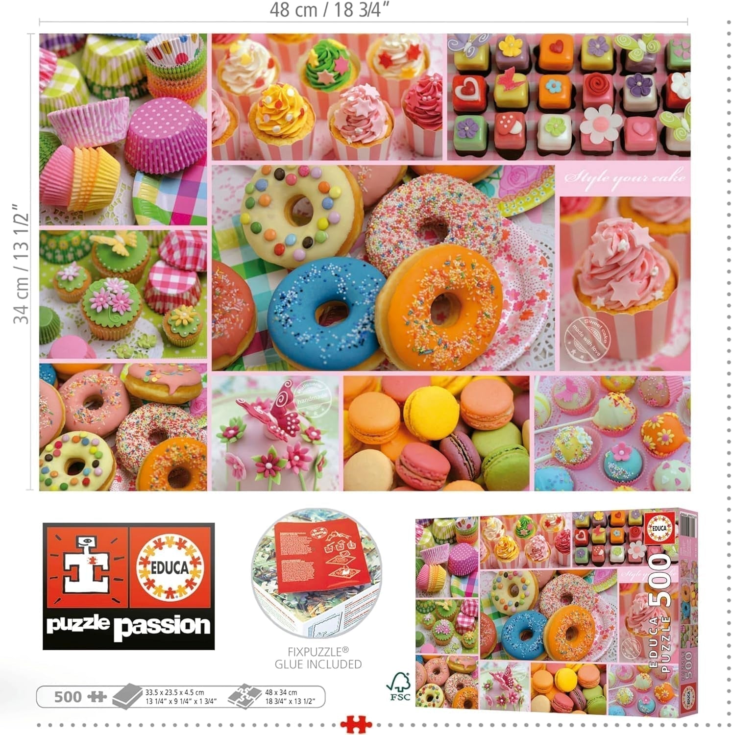 Educa - Puzzle mit 500 Teilen für Erwachsene | Süßigkeiten-Collage. Abmessungen: 48 x 34 cm. Inklusive Fixpuzzle-Puzzlekleber. Seit 11 Jahren (19904) Puzzle Naty Shop