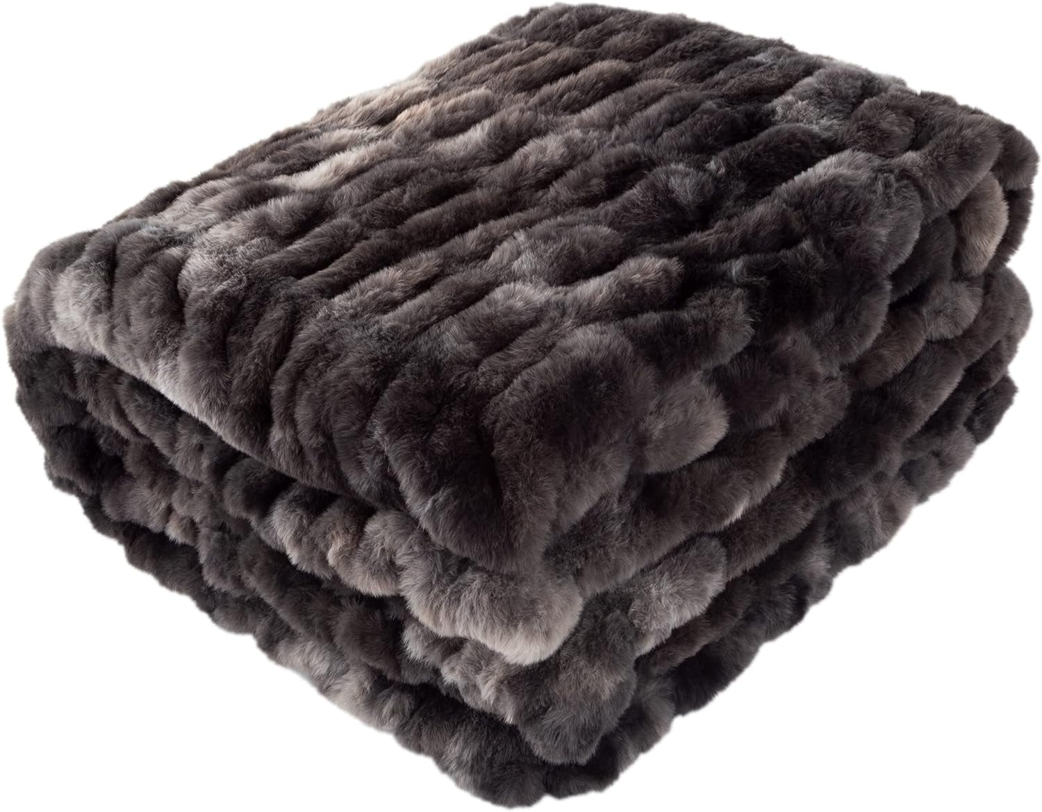 Lavish Home Übergroße Gerüste Kunstfelldecke, 152,4 x 203,2 cm, Jacquard-Kunstfell, Queen-Size-Überwurf für Betten und Sofas, Grau Lavish Home Betten und Decken Schwarz