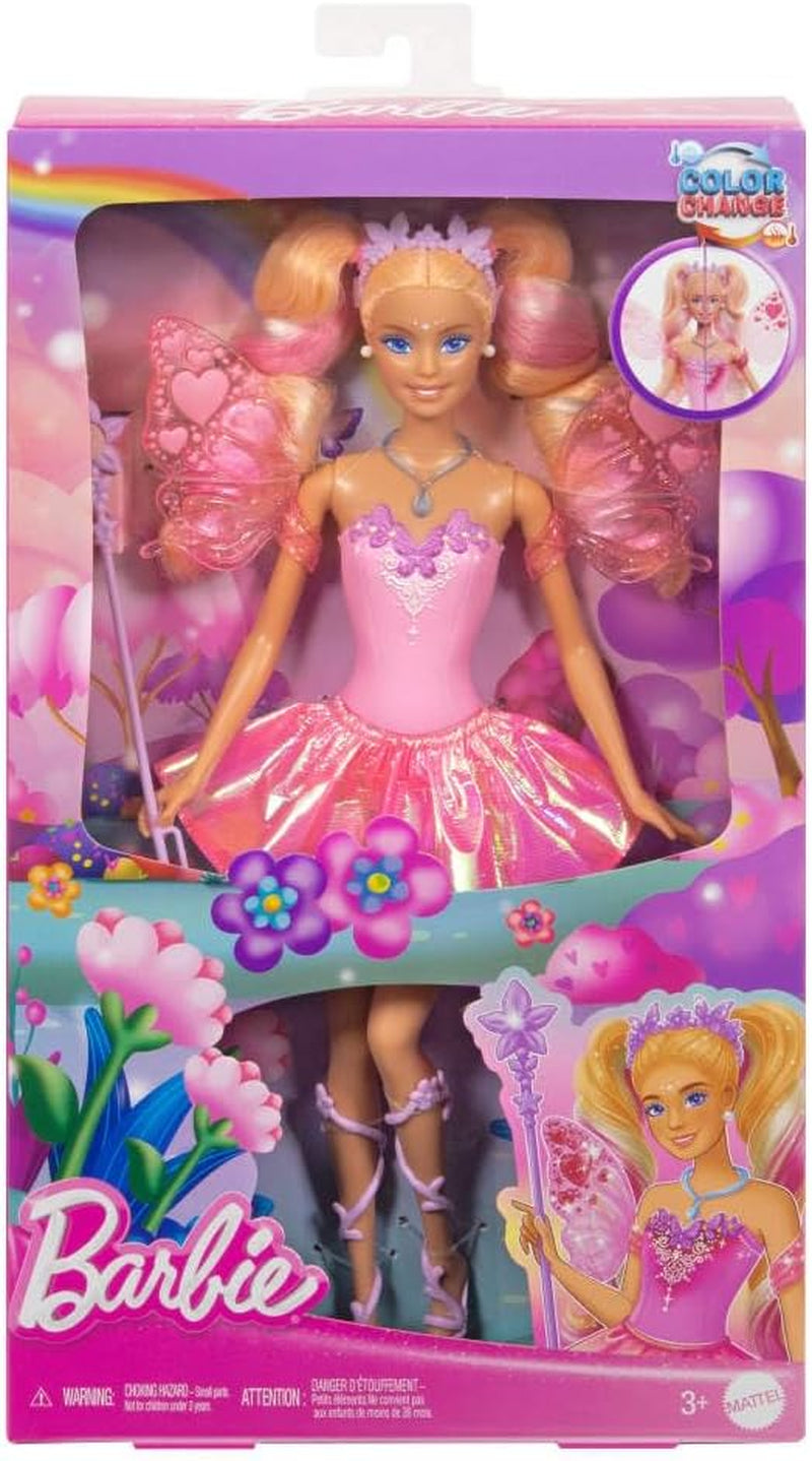 Mattel Barbie-Puppe mit Zauberstab und Modeaccessoires, Fantasy-Thema mit Flügeln und Farbwechsel-Outfit, JCP76, [Mehrfarbig]