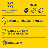 Martermühle Santos Kaffeebohnen 1kg mild I Arabica I Aroma: Mandel, Süsslich Milde I Ganze Kaffee-Bohnen schonend geröstet, säurearm