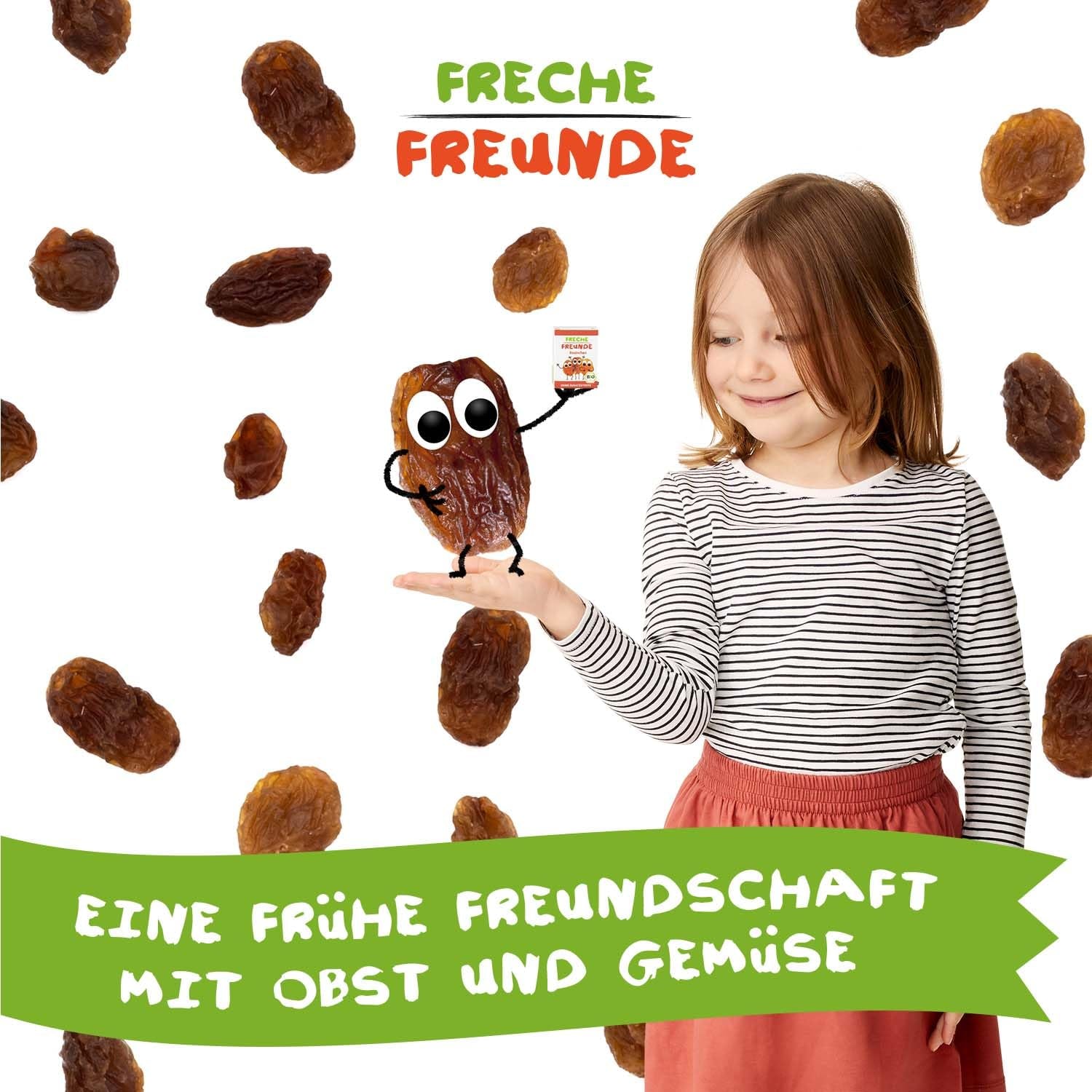 FRECHE FREUNDE Bio Rosinen, Trockenfrüchte ohne Zucker, ohne Zusatzstoffe, ungeschwefelt, in kleinen Snackboxen, Sultaninen für Kinder, 20er Pack, 20 x (3x14g)