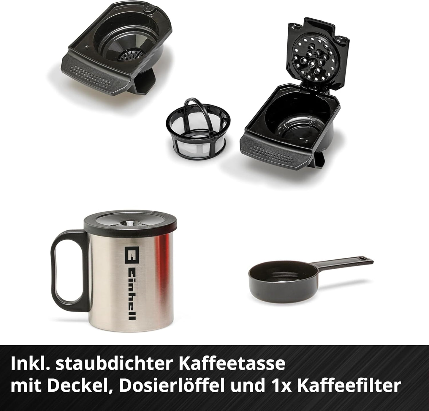 Akku-Espressomaschine Einhell TE-CF 18 Li-Solo Power X-Change (18 V, 240 ml Wassertank, für Filterkaffee und Kaffeekapseln, Tragegriff, inkl. Kaffeebecher mit Deckel, ohne Akku)
