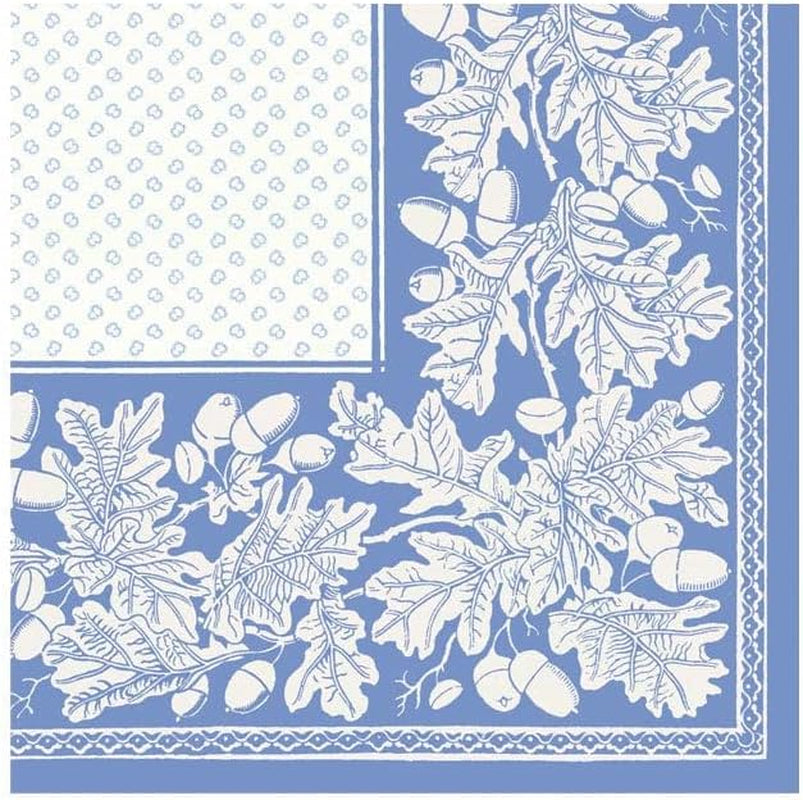 Cocktailservietten, Eichenblatt und Eichel, Leinen, Französisches Blau und Weiß, 15 pro Packung
