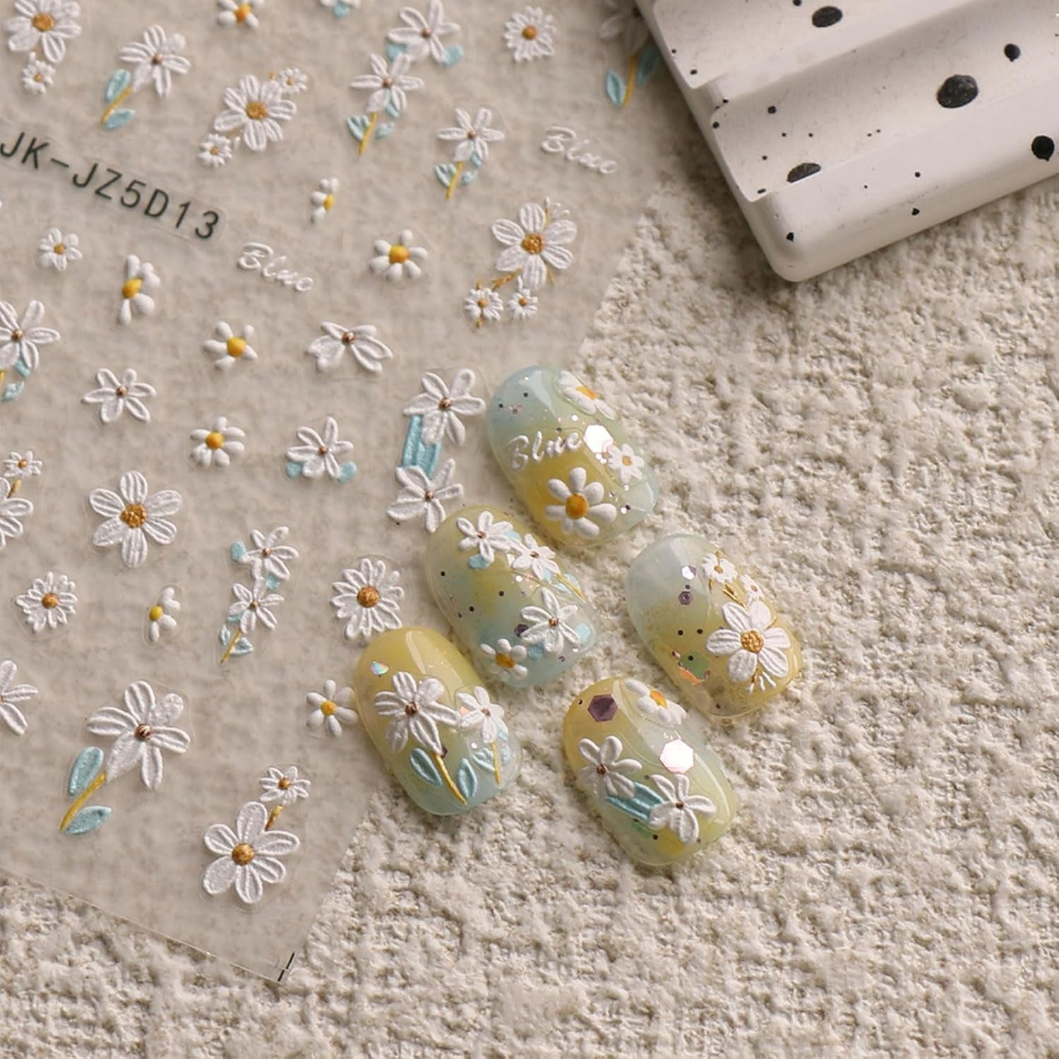 JMEOWIO 3D Nagelsticker Blumen Nail Art Sticker Selbstklebend Nagelaufkleber 5D Stereoskopisch Sommer Frühling Dekoration Nageldesign Zubehör 4 Blatt