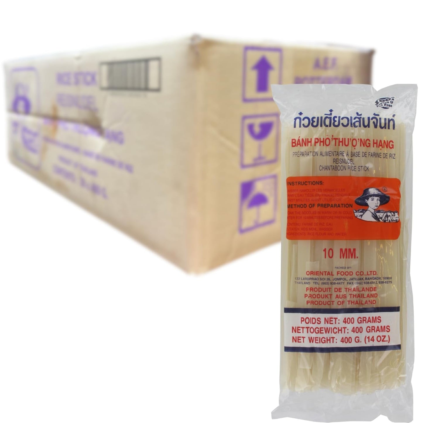 Reisnudeln – Thailändische, 10 mm breite Reisbandnudeln, hergestellt aus Reismehl, gerade – 1 x 400 g