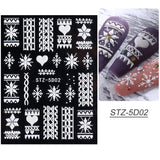 4 Blatt 3D Nagelsticker Weihnachten Nagelaufkleber Christmas 5D Stereoskopisch Selbstklebend Schneeflocke Schneemann Nail Art Sticker Dekoration Nageldesign Zubehör
