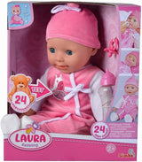 Simba 105140489 – Laura Baby Talk Doll, 38 cm große Puppe mit weichem Körper und Schlafaugen im süßen Overall, 24 Babygeräusche, Spielpuppe, Babypuppe, ab 2 Jahren