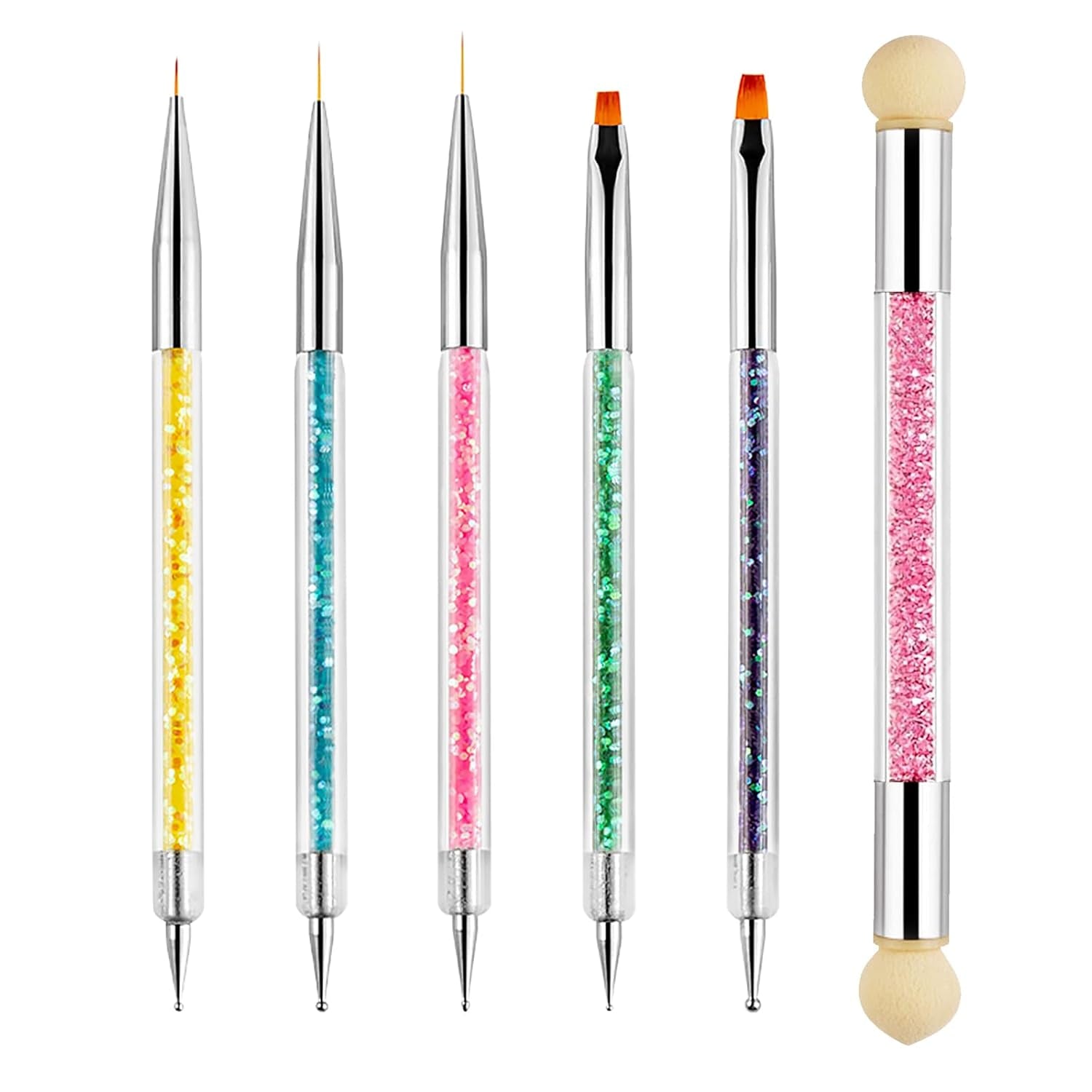 Sularpek 6 Stück Nagel Pinsel, Nail Art Pinsel, Pinsel Nageldesign, Nagel Pinsel Set, Nail Art Dotting Tools Mit 1 Schwammpinsel Applikator, Nageldesign Zubehör Für DIY Nail Art Design