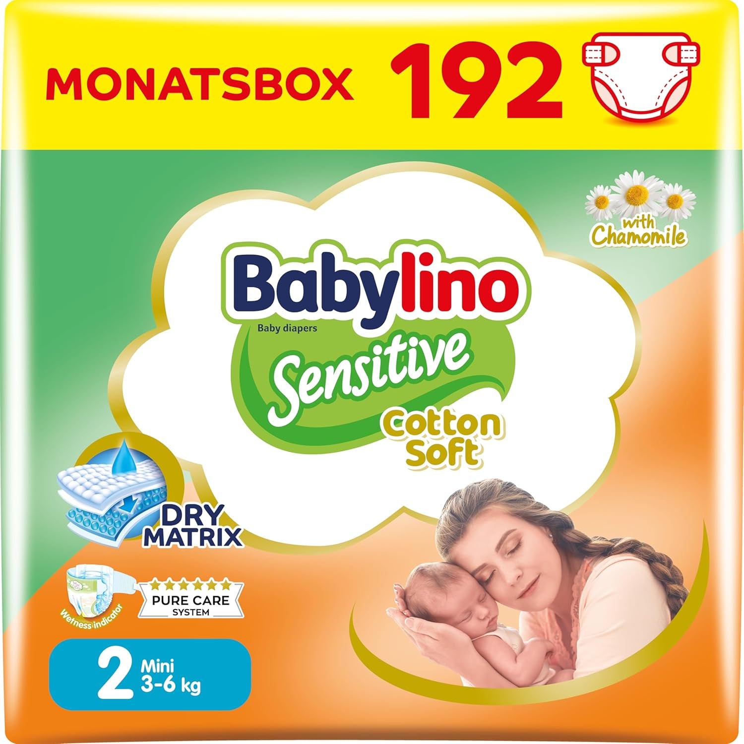 Windeln für empfindliche Babys, Größe 2, Mini (3-6 kg), 192 Windeln