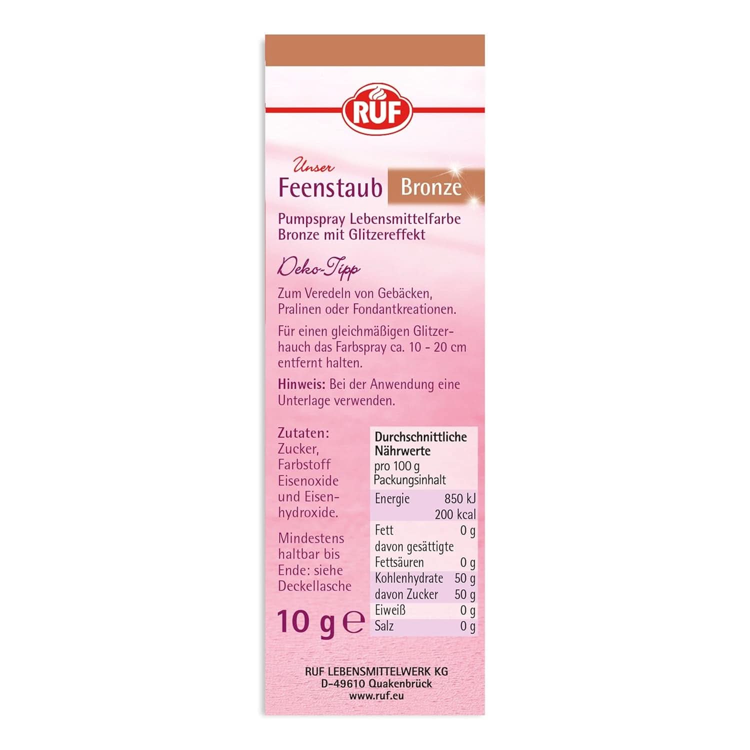 RUF Fairy Dust Essbarer Glitzerstaub in einer Pumpsprühflasche 10 Gramm Streusel Naty Shop