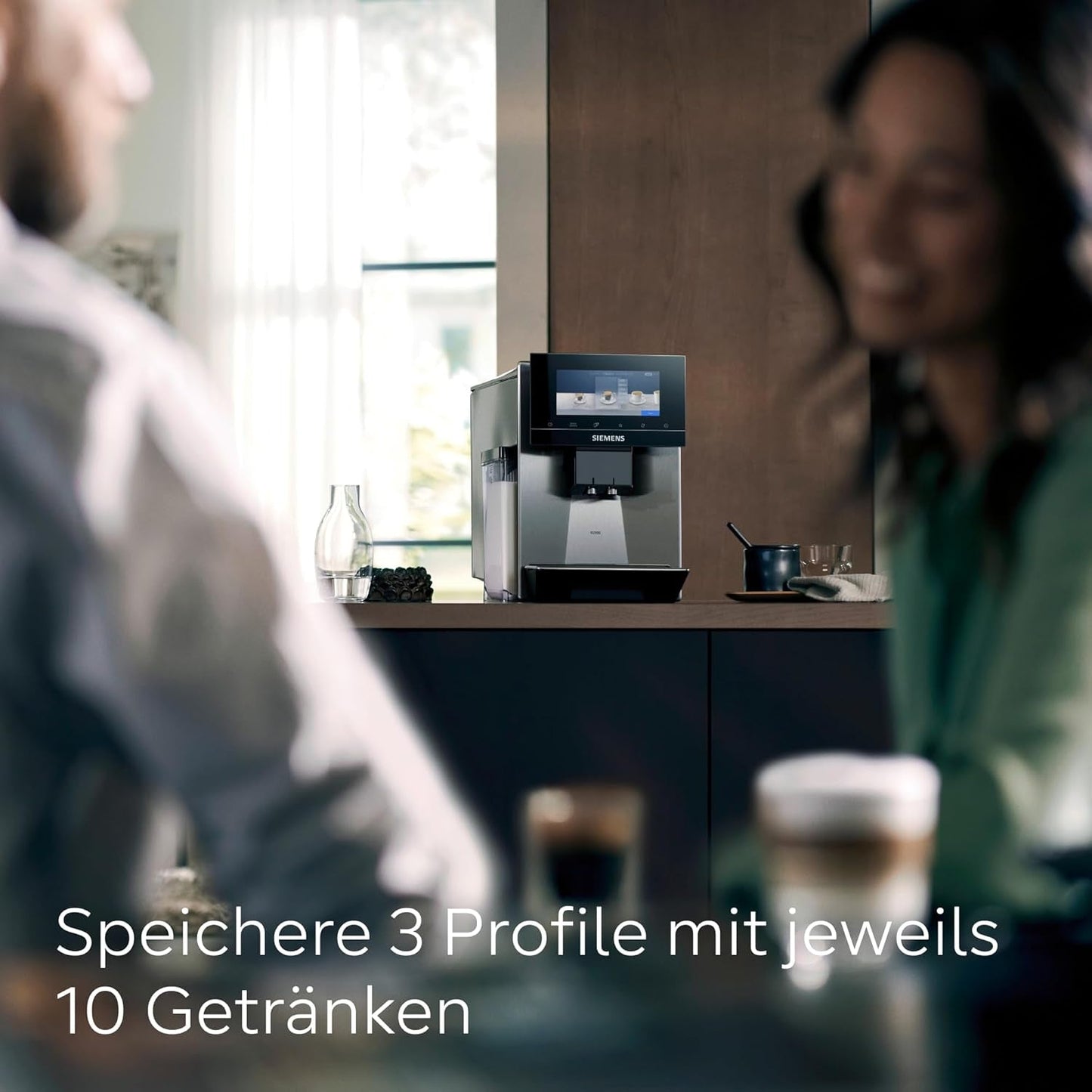 Siemens EQ900 TQ903D03 Automatische Espressomaschine, App-Steuerung, intuitives Touch-Display, Barista-Modus, AromaBoost, Geräuschreduzierung, Premium-Mahlwerk, automatische Dampfreinigung, 1500 W, Edelstahl