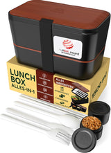 Umami Lunchbox für Erwachsene, stapelbare Bento-Box mit 4 Besteck und Fächern, Lunchbox für Erwachsene, To-go-Salatbehälter, Picknick-/Büro-Lunchbox, Anthrazit, 1500 ml Frischhalteboxen Naty Shop Sapele Black L – 1500 ml ineinander stapelbar