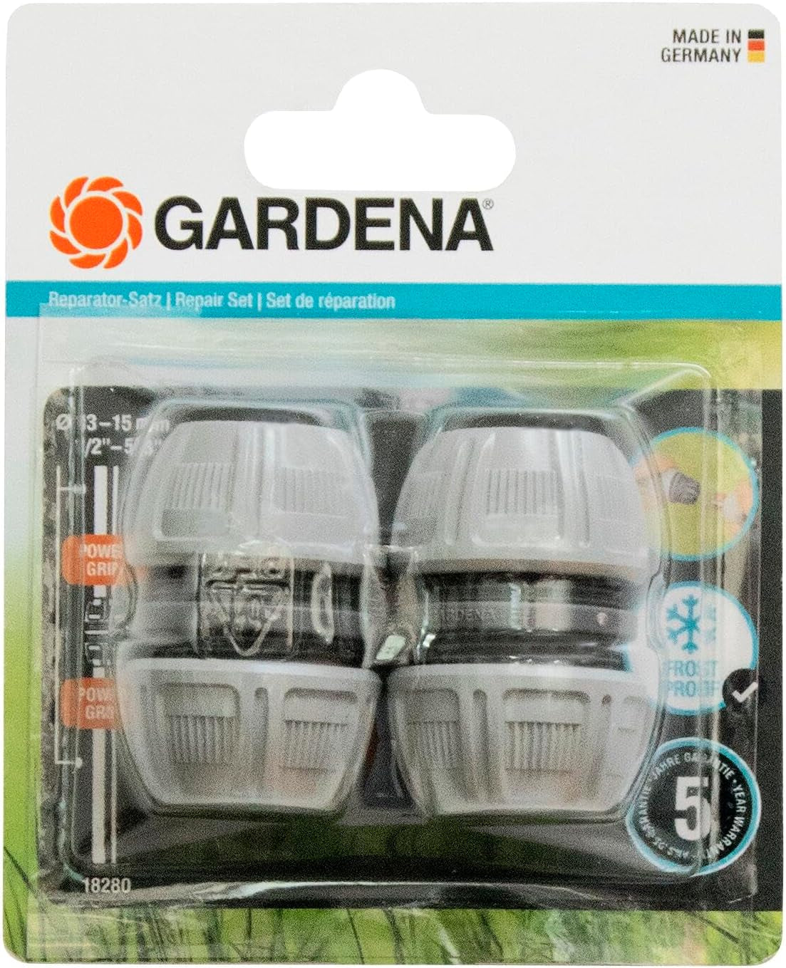 Gardena Kupplungsset: Schlauchkupplung für 13 mm (1/2 Zoll) und 15 mm (5/8 Zoll) Verlängerung, auch bei hohem Wasserdruck, einfache Montage (18283-20)