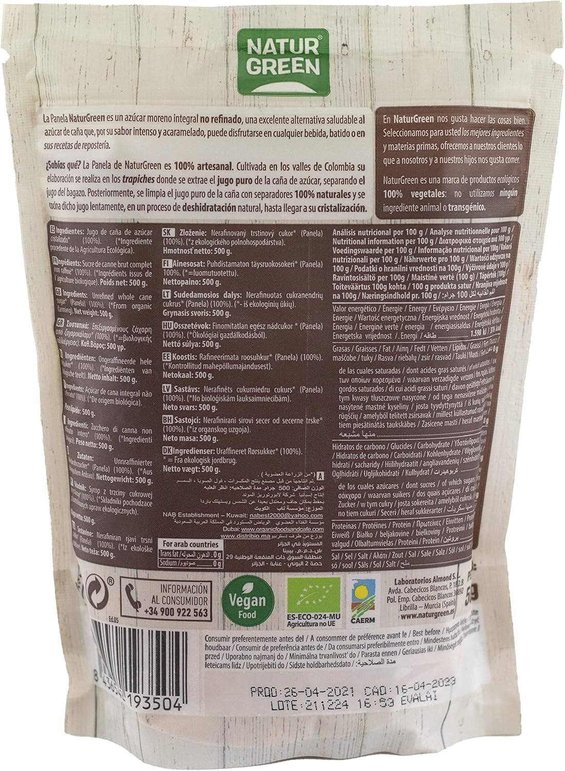 - Organisches kristallisiertes Panel, reiner Zucker, ökologischer Süßstoff, natürlicher Zuckerrohrsaft – 500 g, Packung mit 12 Süßstoffen Naty Shop