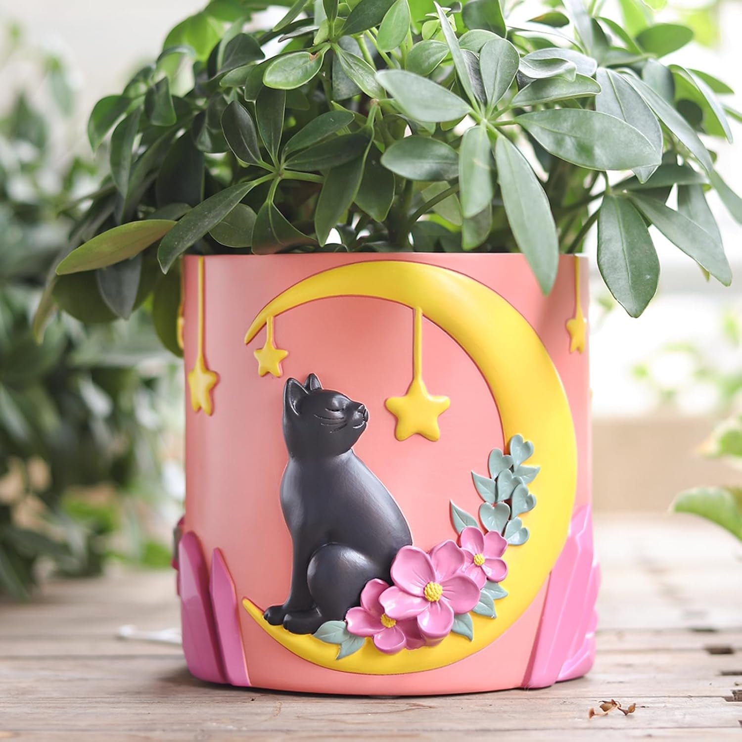 GUGUGO Niedliche Mondkatzen-Blumentöpfe, einzigartiger Blumentopf mit Drainage, Regenbogenfarben, kleine Zimmerpflanzentöpfe, lustige Sukkulenten-Gartentöpfe, Geschenk, Heimdekoration (C)