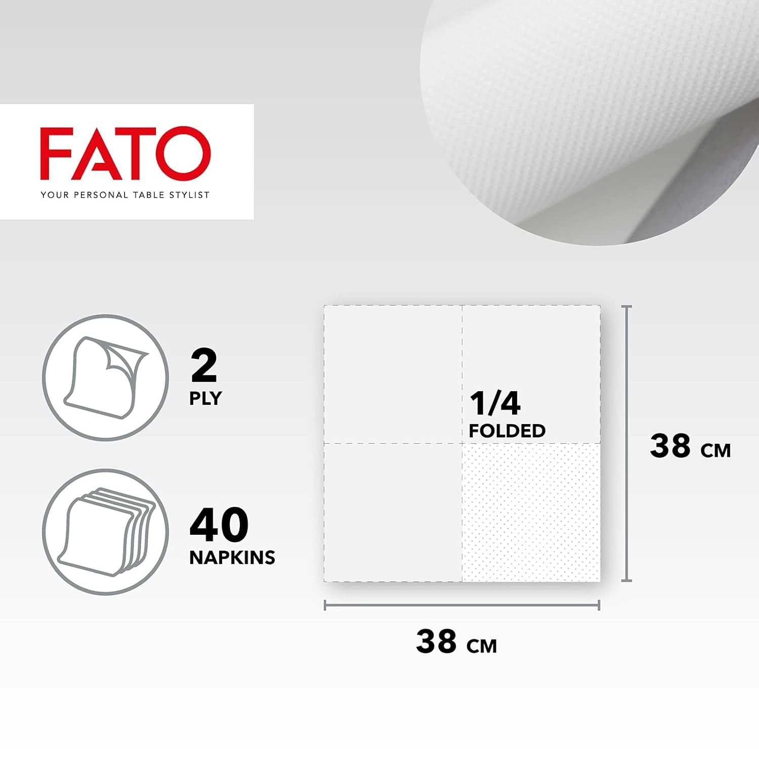 , weiche und zarte Einweg-Papierservietten, 40 Stück, Serviettengröße 38 x 38, in 4 gefaltet, 2 Schichten, weiße Farbe, 100 % reines Zellulosepapier, FSC-Zertifikate (3er-Pack)