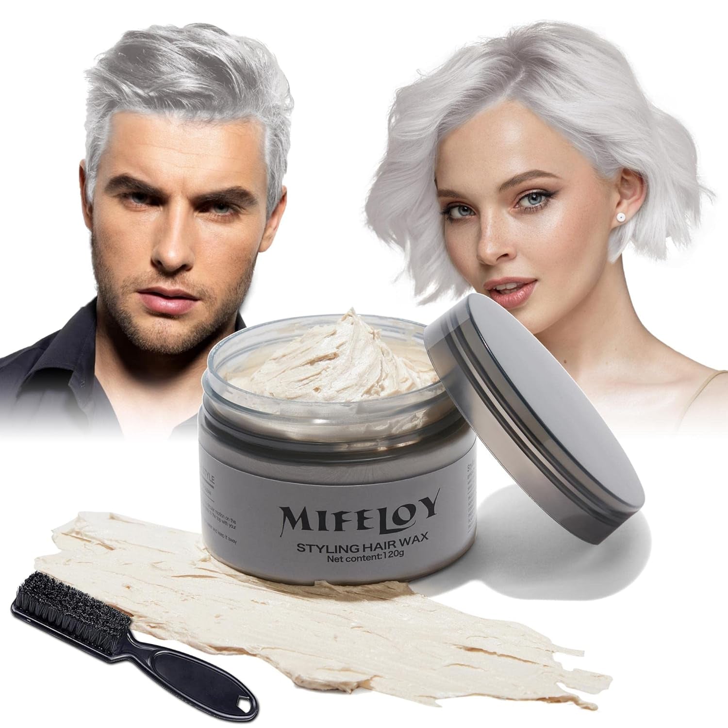 4,23 Unzen Lila Haartönung Temporäre Haarfarbe mit Pinseln, Männer Frauen Styling Haartönung Wachs, Sofortige Haarcreme Schlamm Natürliche Frisur Pomade, DIY Cosplay Halloween Haarwachs Haarfärbemittel Naty Shop Weiß