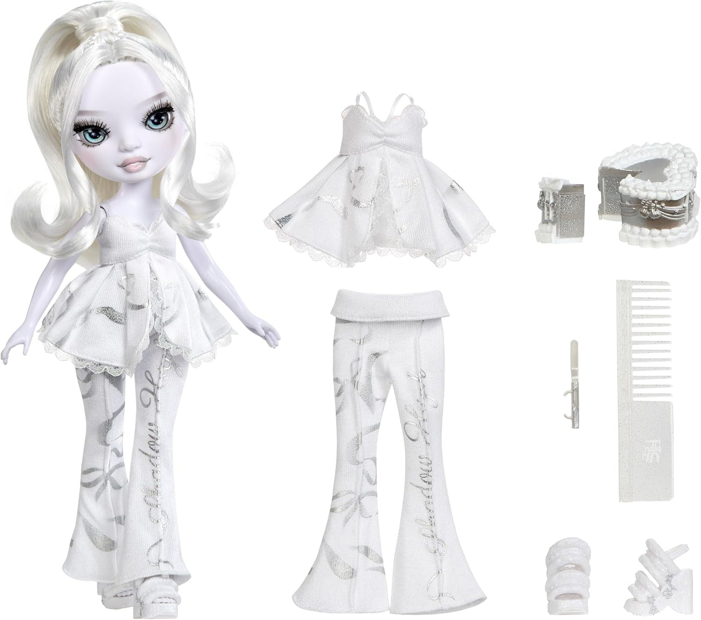 Rainbow High Shadow High Mädchennachtpuppe – Natasha Zima – 28 cm große Modepuppe in Grautönen, weißem Haar und silbernem Outfit mit Accessoires und Kamm – Für Sammler und Kinder ab 6 Jahren