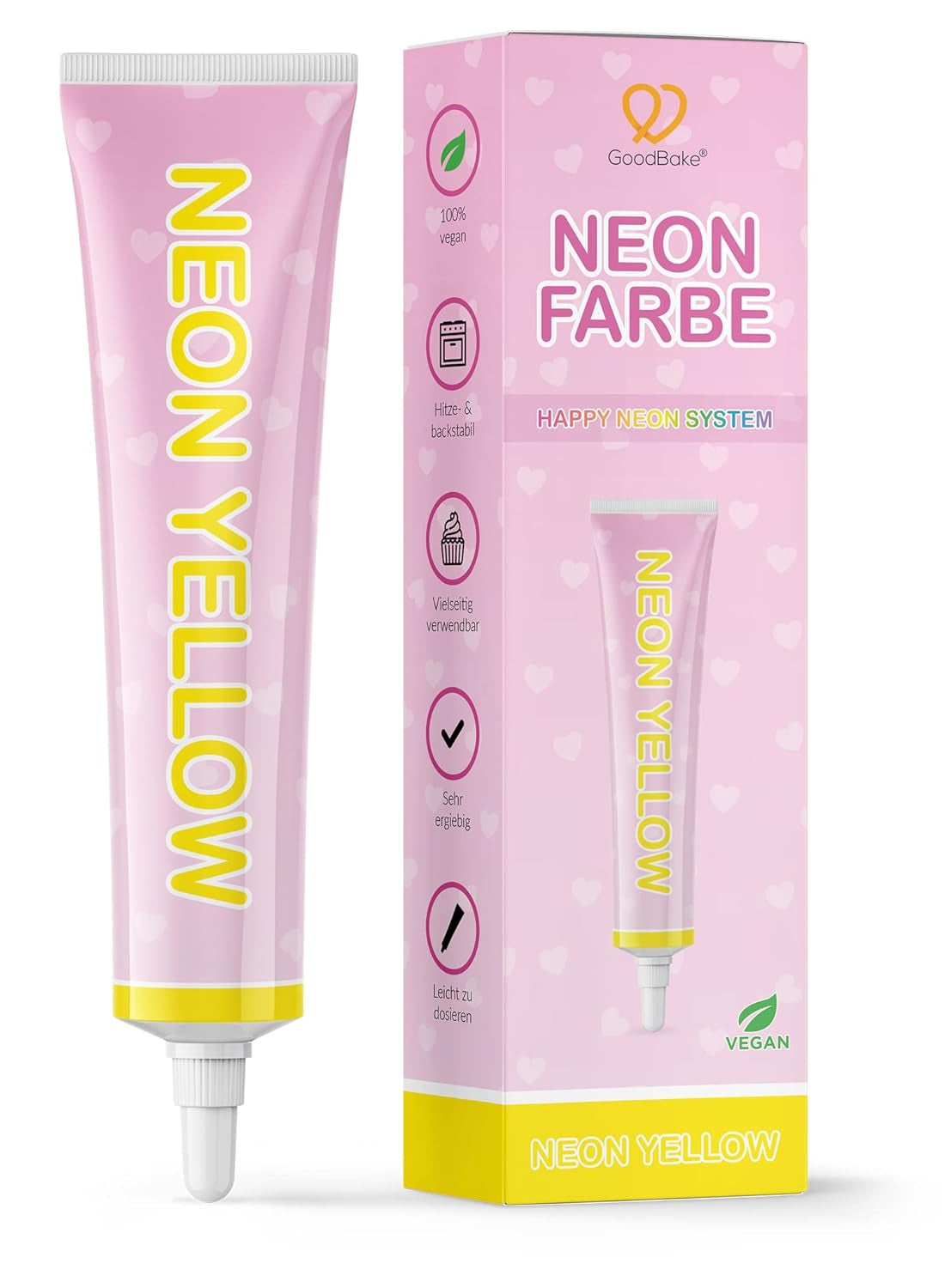 Goodbake Neonlebensmittelfarben 6 Farben Set – Intensive Lebensmittelfarbe – Lebensmittelfarbpaste – Zum Einfärben von Torten, Fondant, Buttercreme Uvm. – 100 % veganes Naty Shop Neon Gelb