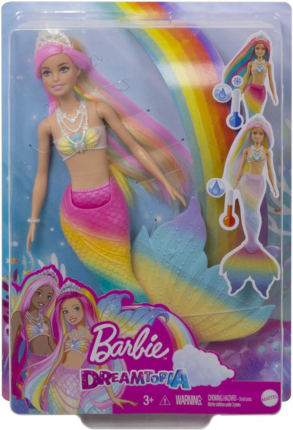 Barbie Dreamtopia Rainbow Magic Mermaid, Barbie Meerjungfrau mit Regenbogenhaar, durch Wasser aktivierte Farbwechselpuppe, 3 Jahre altes Spielzeug, Mädchengeschenk, GTF89 Naty Shop Dolls