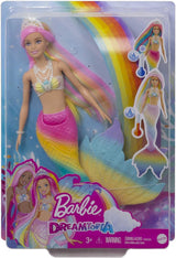 Barbie Dreamtopia Rainbow Magic Mermaid, Meerjungfrau-Barbie mit Regenbogenhaaren, farbwechselnde Puppe, wasseraktiviert, Spielzeug für Kinder ab 3 Jahren, Geschenk für Mädchen, GTF89