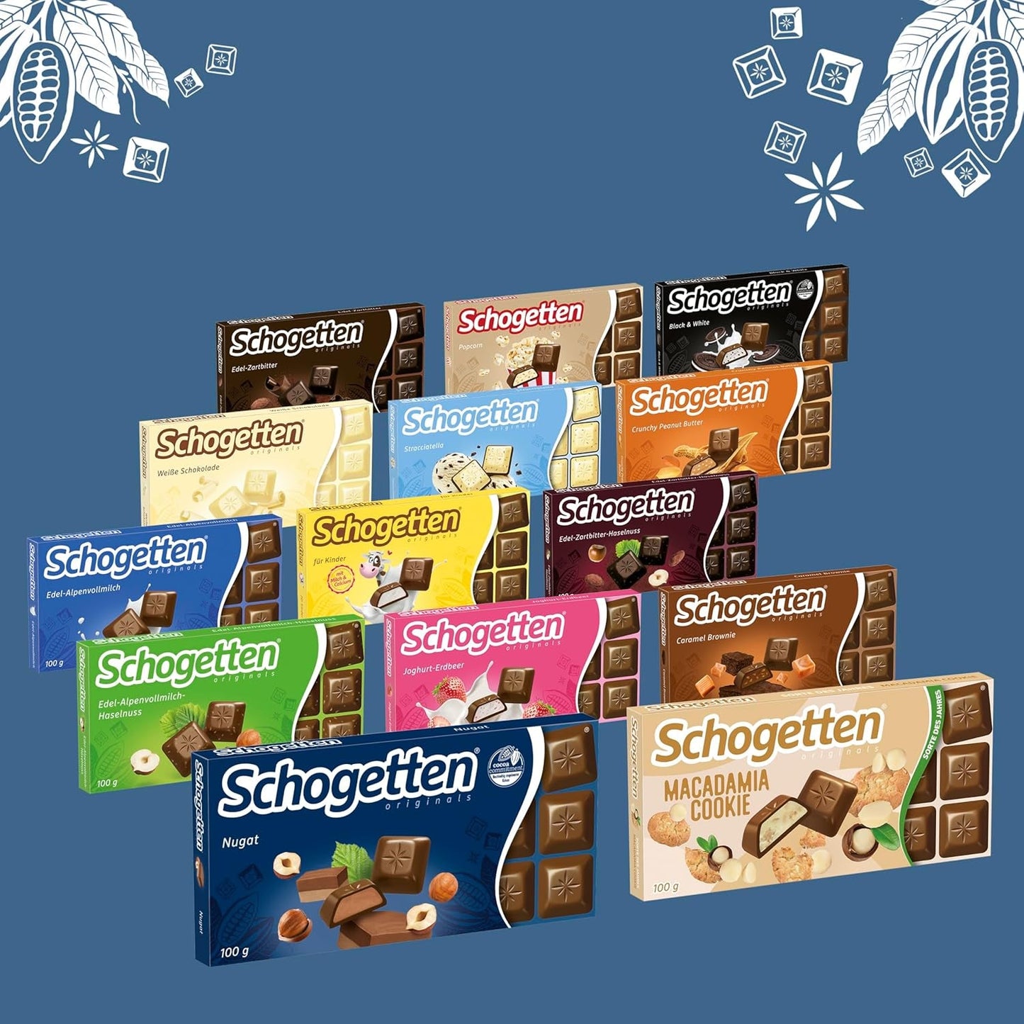 Schogetten Nougat Schokoriegel 100g, einzeln portioniert. Eine Freude. Stück für Stück.