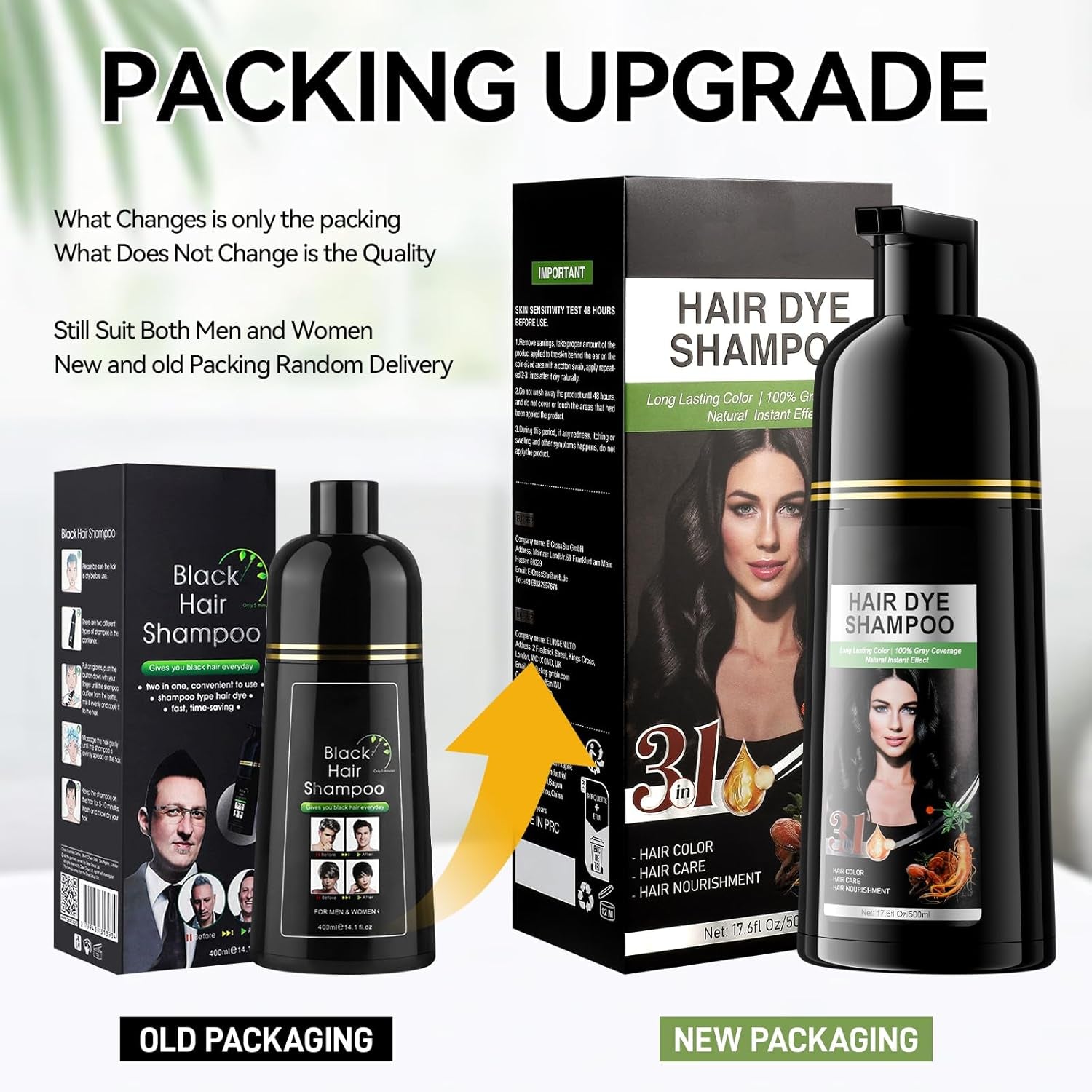 Sofortiges Shampoo für schwarzes Haar, natürliches Haarfärbe-Shampoo, 100 % graue Abdeckung – einfache und schnelle, semi-permanente Farbe für schwarzes Haar, Haarfärbe-Shampoo für Männer und Frauen. Haarfärbe-Naty-Shop