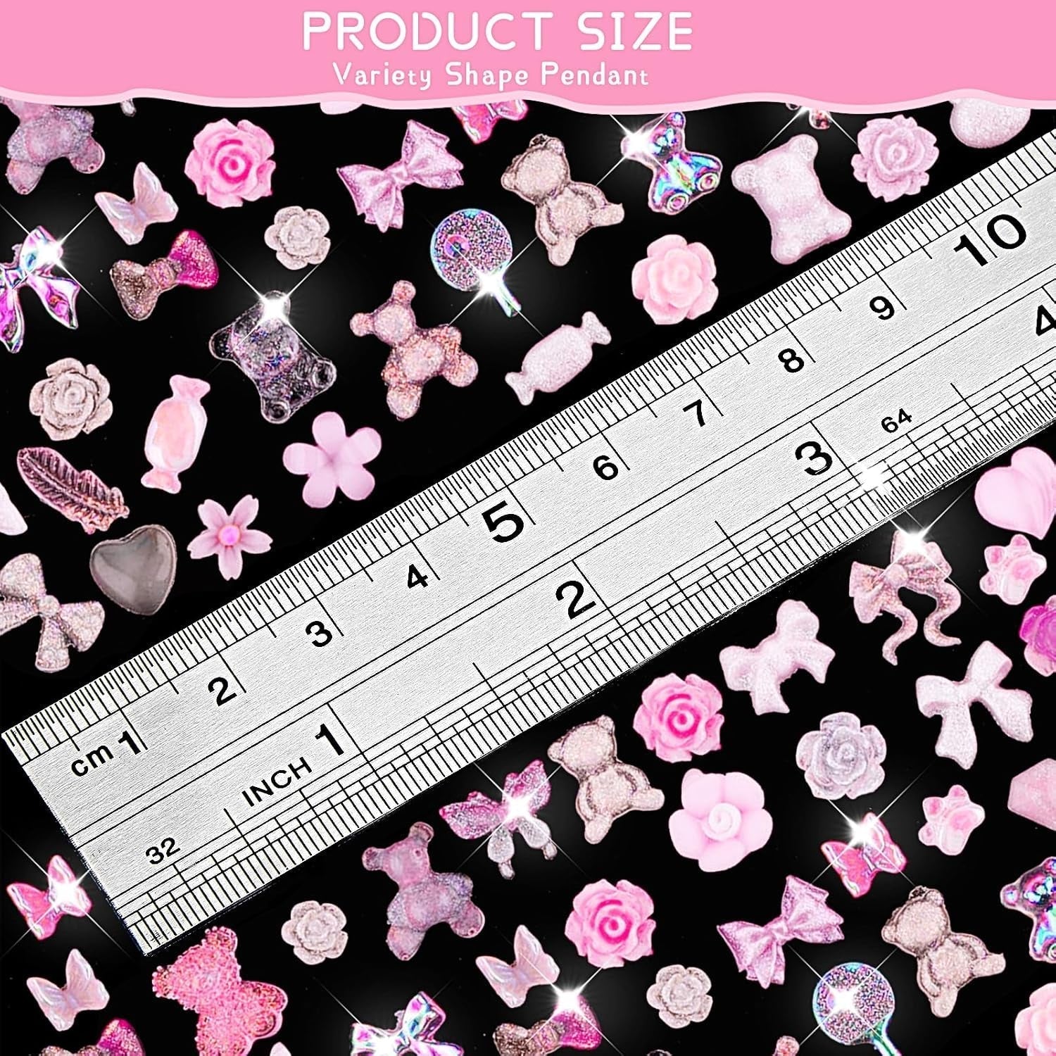 200 Stück Nail Art Charms 3D Nail Art Dekoration Set Bogen Nagel Anhänger Rosa Gemischter Stil Schleife Blume Teddybär Lutscher Herzform Nail Art Dekoration DIY Handwerk Nageldesign