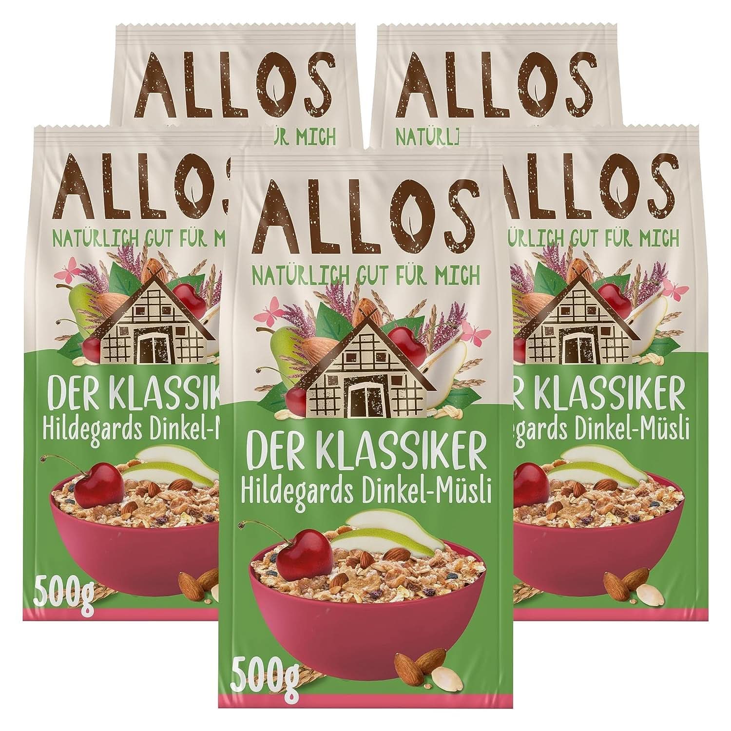 Allos, ungesüßtes Beerenmüsli, Packung 5 x 500 Gramm Cereals Naty Shop Hildegards Dinkelmüsli