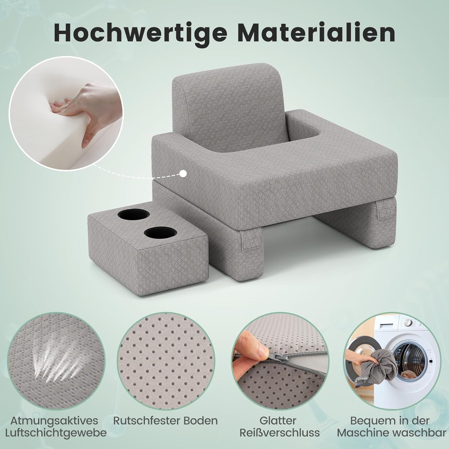 Lesekissen für Bett und Sofa, Bücherkissen, frei kombinierbar mit Getränkehalter und waschbarem Bezug, verstellbares Laptop-Schreibtischkissen zum Lesen, Spielen, Arbeiten, Schreiben (Grau)