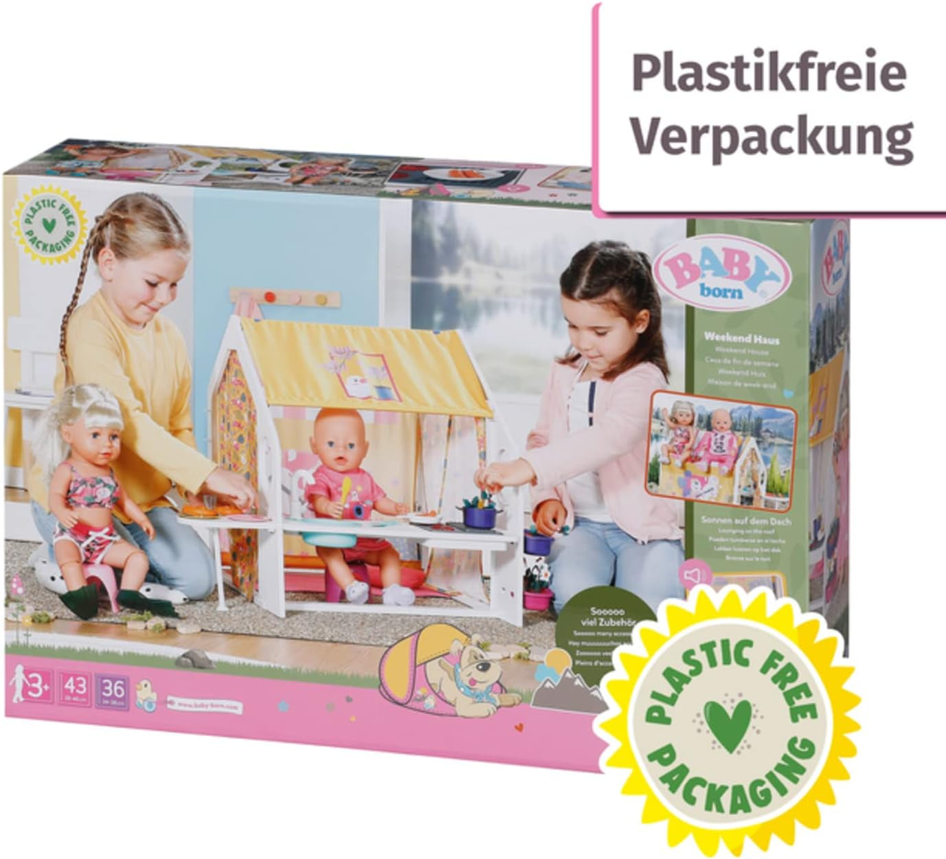 BABY born Puppenhaus, Wochenendhaus mit Licht- und Soundfunktion, aufklappbaren Seitenwänden, Spüle, Grill und viel Zubehör, 832752, Zapf Creation