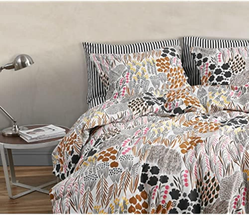MARIMEKKO Queen-Bettwäsche-Set, Baumwollperkal-Bettwäsche mit passenden Kissenbezügen, ganzjährige Heimdekoration (Pieni Letto, mehrfarbig, Queen-Size-Bett) Naty Shop Bettdecken und Steppdecken