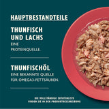 Gehackte Filets in Brühe mit Thunfisch und Lachs, zubereitet mit natürlichen Zutaten, Lily's Kitchen, Nassfutter für ausgewachsene Katzen, 70g-Box