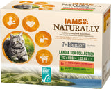 IAMS Naturally Senior Nassfutter in Soße – Hochwertiges Fleisch- und Fischnassfutter für ältere Katzen, Land & Sea Collection, 12 x 85 g