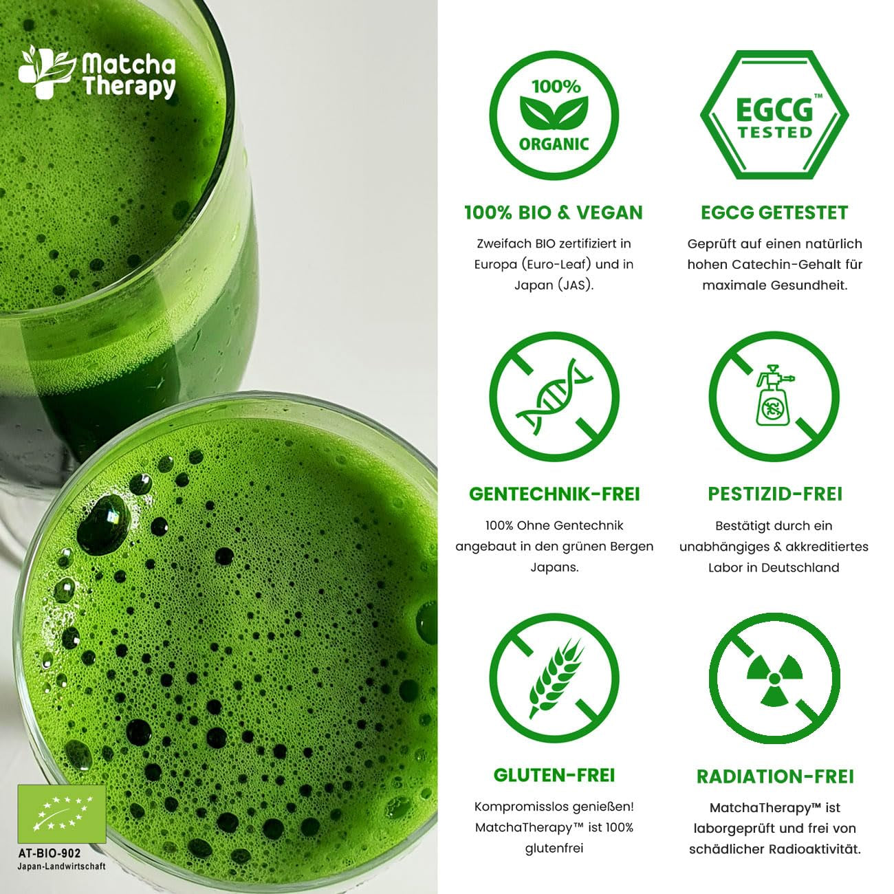 Matcha-Therapie 30+ | Bio-Matcha-Teepulver | 60 g | Mit einem nachgewiesenen Gehalt von mindestens 30 mg/g Catechin EGCG | Unterstützt das Immunsystem und das Energieniveau | Zeremonielle Qualität | Grüner Tee aus Japan